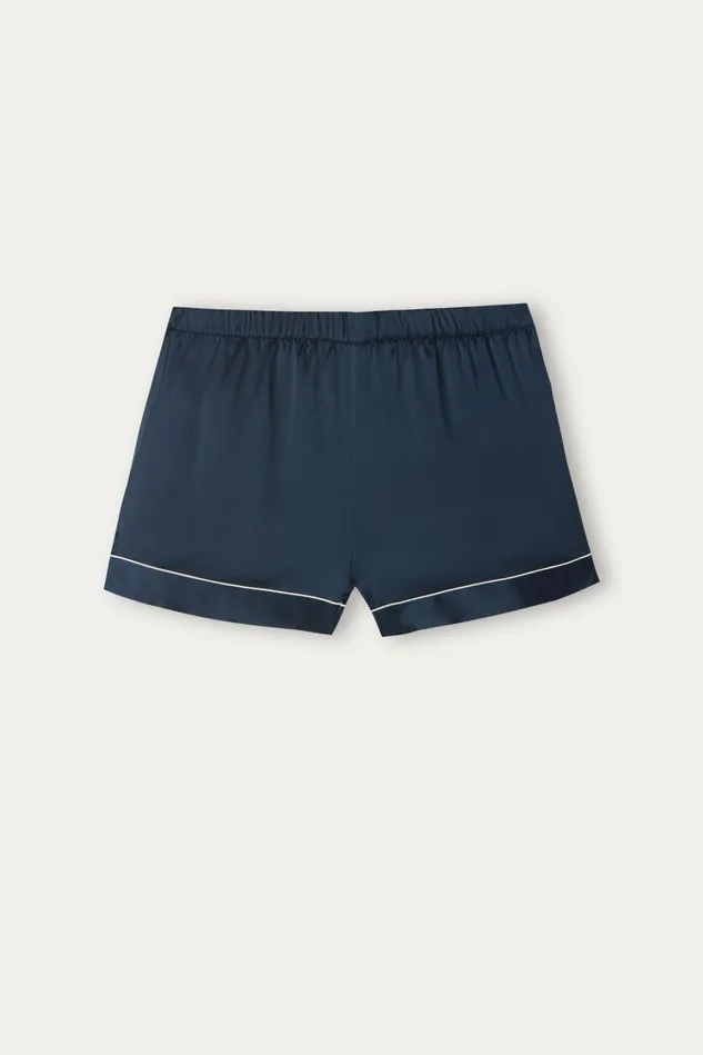 Intimissimi Short Pajamas Women Silk Shorts With Contrast Trim Blue 1467 8211 Intense Blue