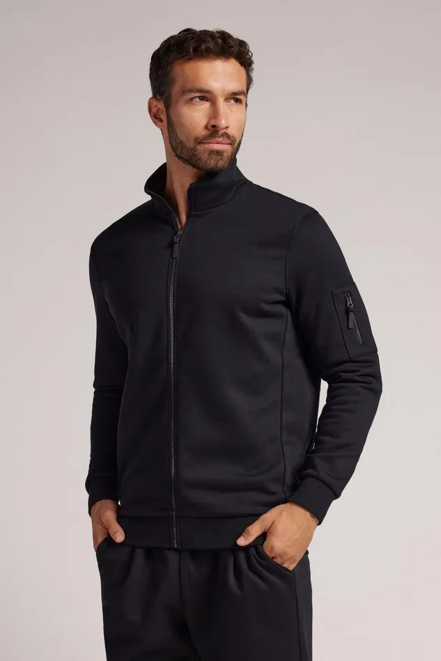 Intimissimi Sweatshirts Men Brushed High Collar Zip Sweatshirt Black 019 8211 Black