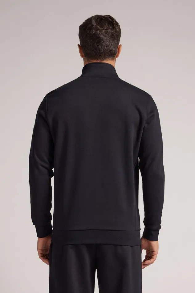 Intimissimi Sweatshirts Men Brushed High Collar Zip Sweatshirt Black 019 8211 Black