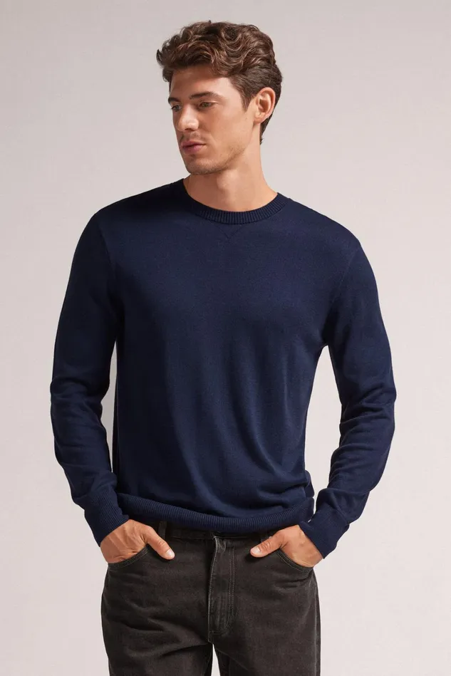 Intimissimi Sweatshirts Men Long Sleeve Crewneck Top Blue 1467 8211 Intense Blue