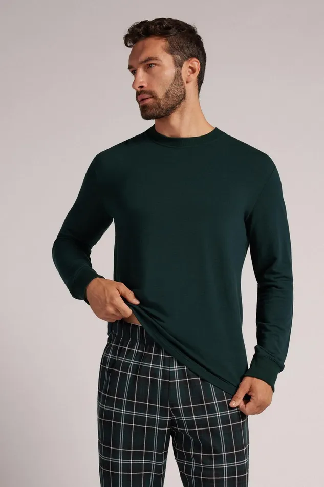 Intimissimi Sweatshirts Men Long Sleeve Top In Modal Fleece Green 132j 8211 Verde Scuro