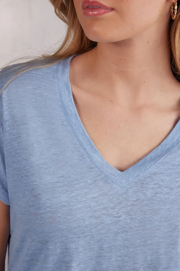 Intimissimi TShirt Women Linen VNeck Short Sleeve Top Light Blue 550j 8211 Dreamy Blue