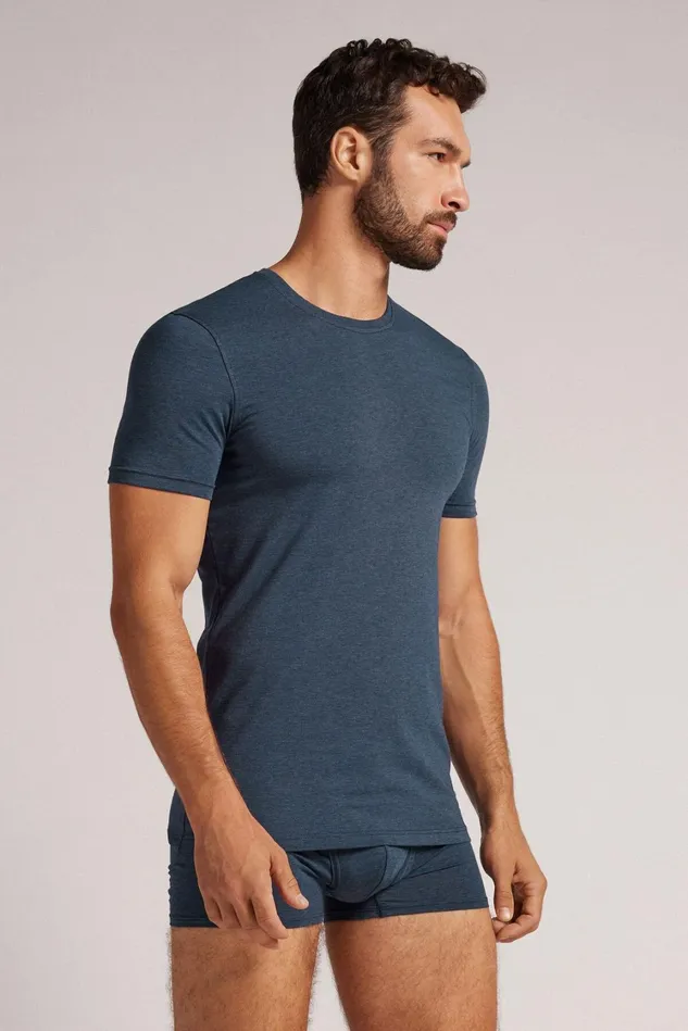 Intimissimi TShirts Polos Men Stretch Superior Cotton TShirt Blue 3120 8211 Blu Ink Melange