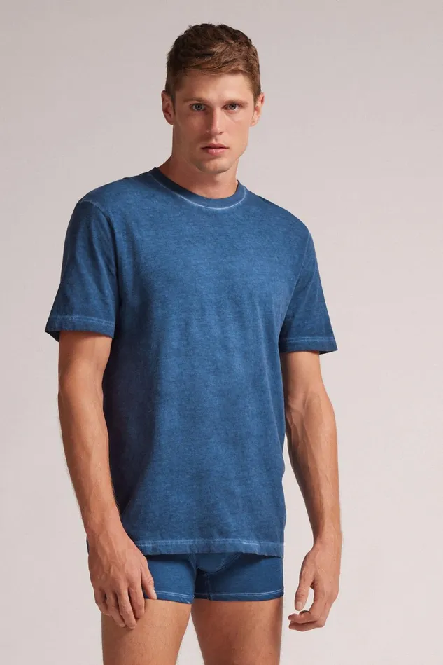Intimissimi TShirts Polos Men Washed Collection Cotton TShirt Blue 680j 8211 Dark Denim Washed