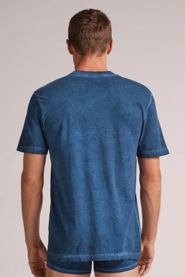 Intimissimi TShirts Polos Men Washed Collection Cotton TShirt Blue 680j 8211 Dark Denim Washed