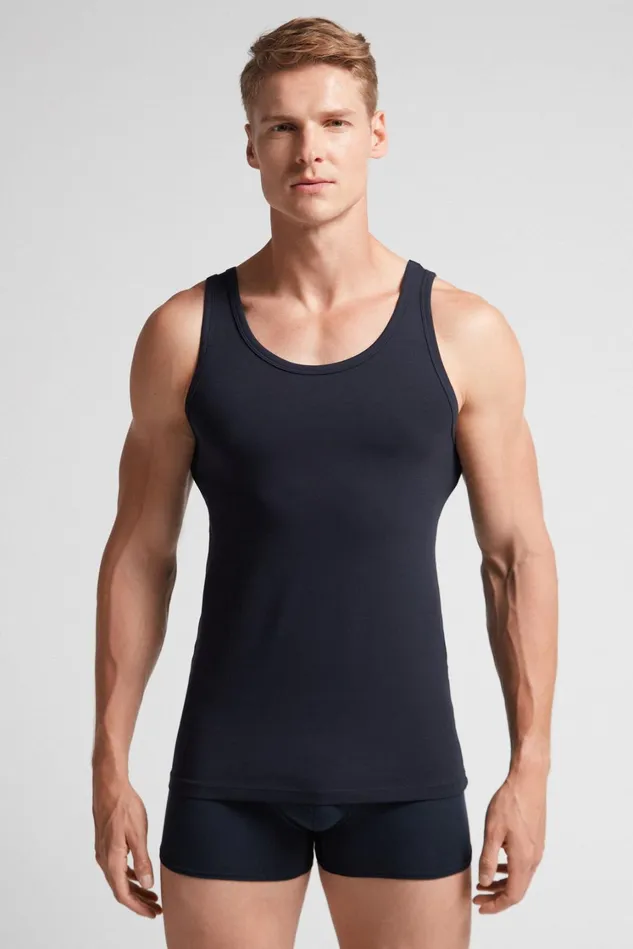 Intimissimi Tank Tops Undershirts Men Round Neck Tank Top In Stretch Superior Cotton Blue 800 8211 Blu Notte Intimissimi Tank Tops Undershirts Men Round Neck Tank Top In Stretch Superior Cotton Blue 800 8211 Blu Notte