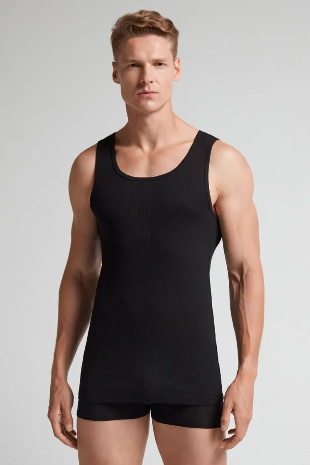 Intimissimi Tank Tops Undershirts Men Superior Cotton Ribbed Tank Top Black 019 8211 Black Intimissimi Tank Tops Undershirts Men Superior Cotton Ribbed Tank Top Black 019 8211 Black