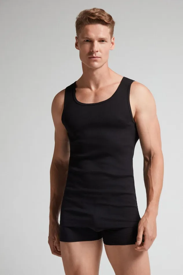 Intimissimi Tank Tops Undershirts Men Superior Cotton Ribbed Tank Top Black 019 8211 Black