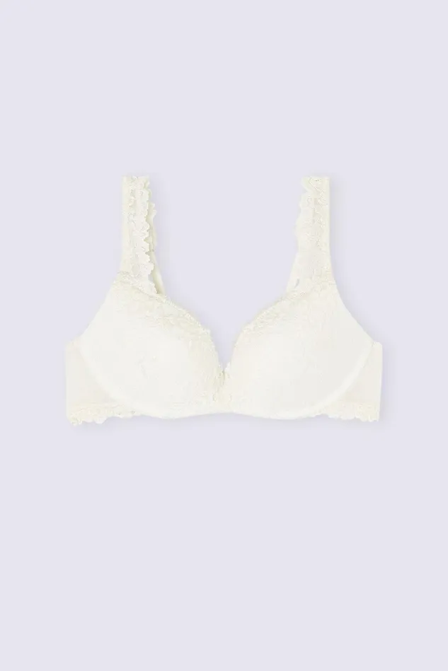 Intimissimi Wireless Women Pretty Flowers Gioia Super PushUp Bra Ivory 2127 8211 Talc White