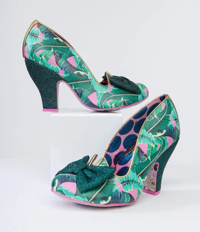Irregular Choice Green Banana Leaf Palm Print Heels Shoes Unique Vintage Heels Irregular Choice Green Banana Leaf Palm Print Heels Shoes Unique Vintage Heels
