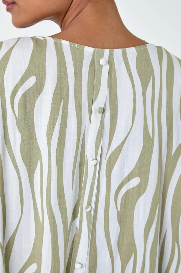 Ivory Animal Button Back Batwing Top Women Roman Tops