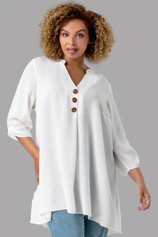 Ivory Button Detail Tunic Top Women Roman Tops