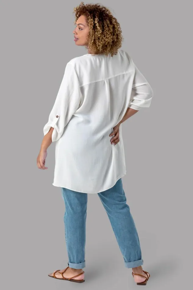 Ivory Button Detail Tunic Top Women Roman Tops