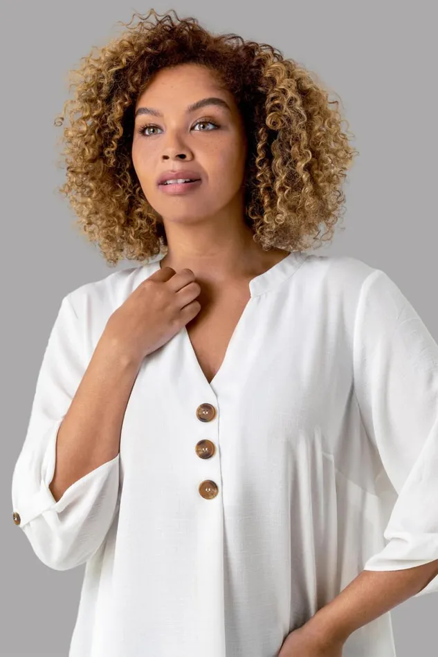 Ivory Button Detail Tunic Top Women Roman Tops