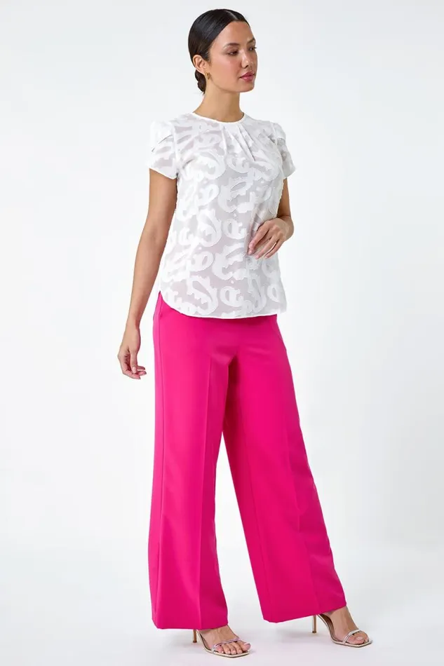 Ivory Jacquard Paisley Print Top Women Roman Tops