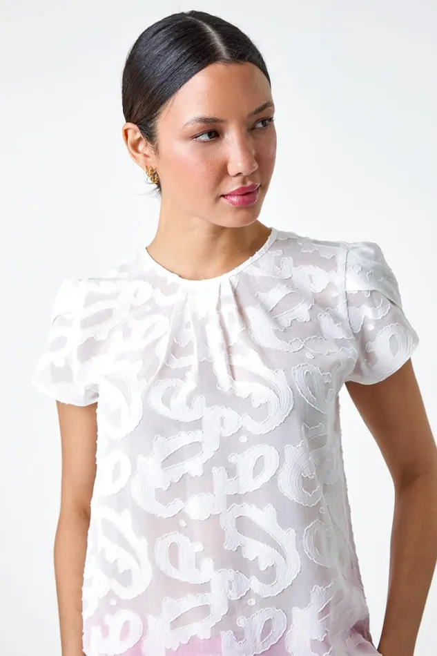 Ivory Jacquard Paisley Print Top Women Roman Tops