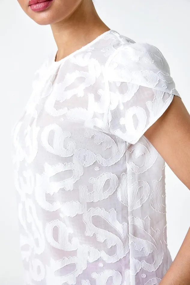 Ivory Jacquard Paisley Print Top Women Roman Tops