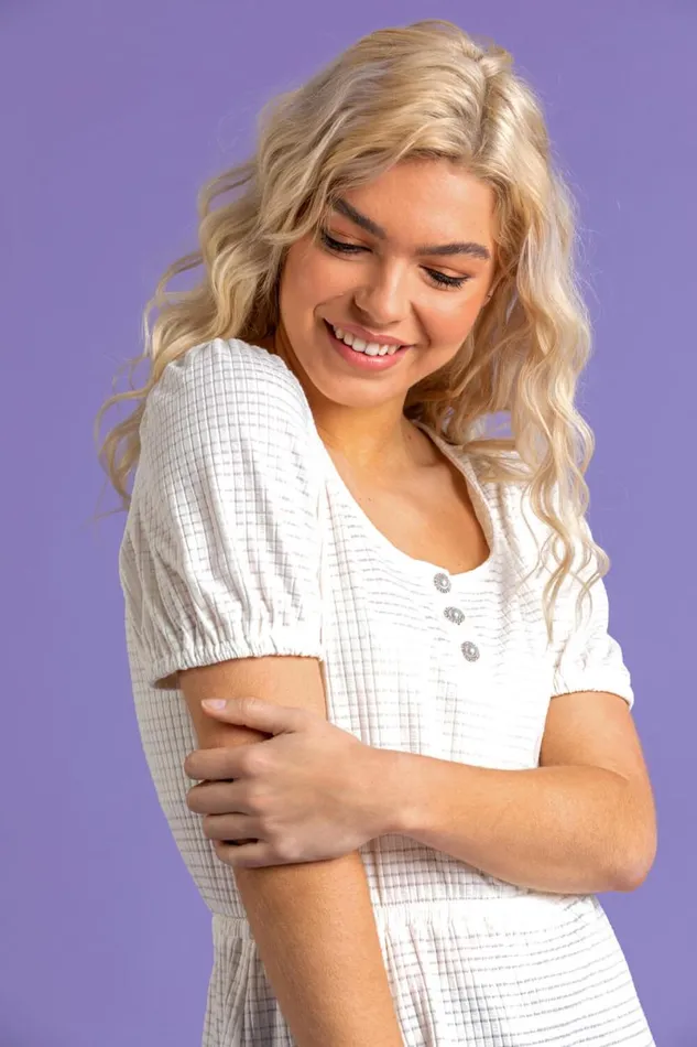 Ivory Jacquard Texture Peplum Top Women Roman Tops