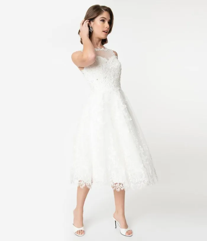Ivory Lace and Tulle Riviera Bridal Dress Dresses Unique Vintage Swing