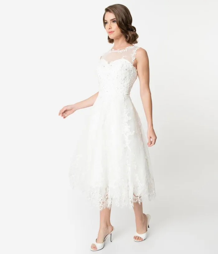 Ivory Lace and Tulle Riviera Bridal Dress Dresses Unique Vintage Swing