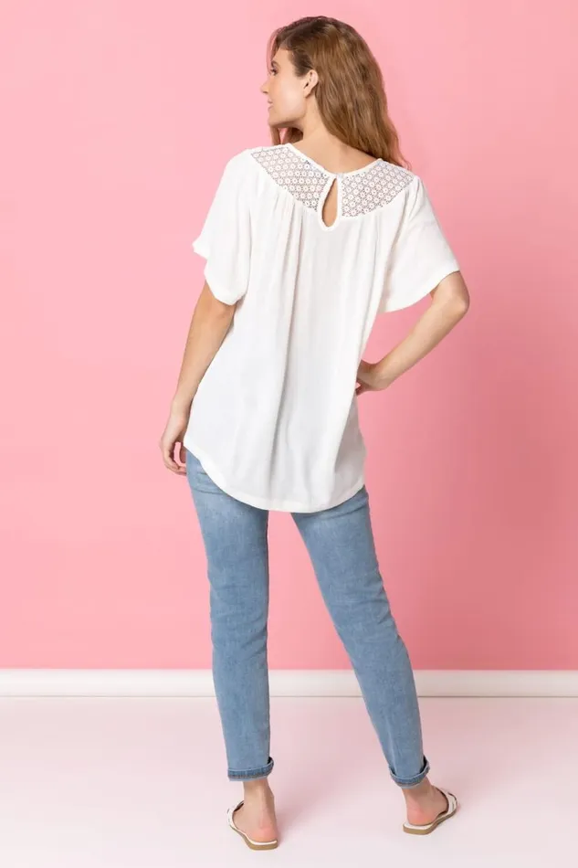 Ivory Lace Panel Tunic Top Women Roman Tops