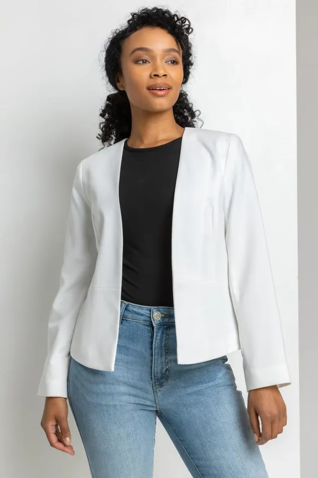 Ivory Petite Button Detail Textured Jacket Women Roman Jackets