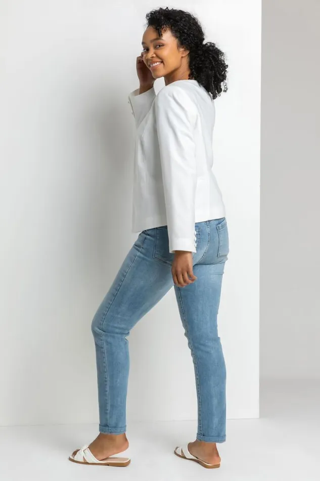 Ivory Petite Button Detail Textured Jacket Women Roman Jackets
