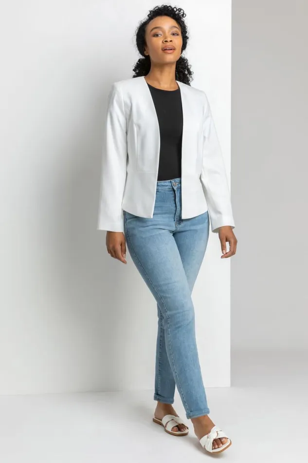 Ivory Petite Button Detail Textured Jacket Women Roman Jackets