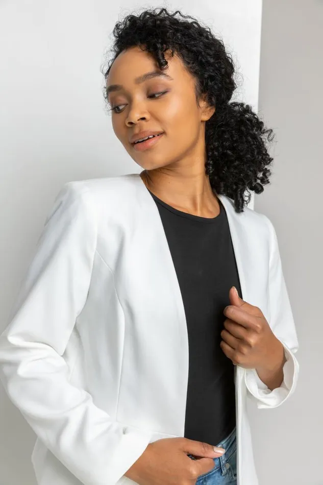 Ivory Petite Button Detail Textured Jacket Women Roman Jackets