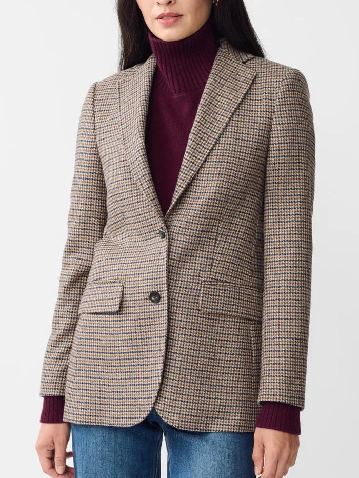 JMcLaughlin Bleecker Blazer In Houndstooth Light Tanbrowndenim Women Jackets and Outerwear JMcLaughlin Bleecker Blazer In Houndstooth Light Tanbrowndenim Women Jackets and Outerwear