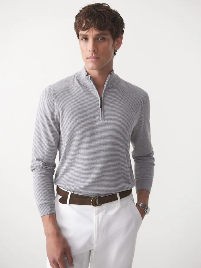 JMcLaughlin Brookhaven 14 Zip Sweater In Stripe Graylight Gray Men Sweaters