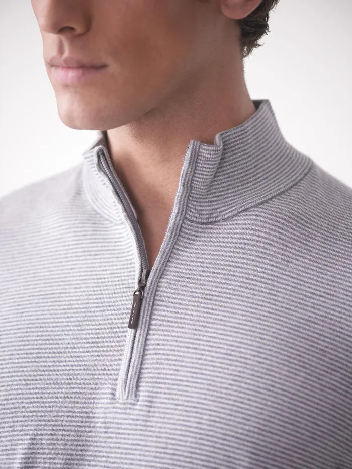 JMcLaughlin Brookhaven 14 Zip Sweater In Stripe Graylight Gray Men Sweaters JMcLaughlin Brookhaven 14 Zip Sweater In Stripe Graylight Gray Men Sweaters
