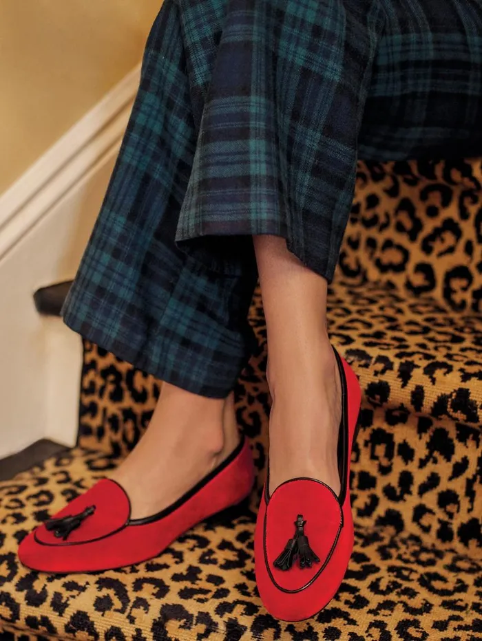 JMcLaughlin Cecily Velvet Loafers Red Women Flats