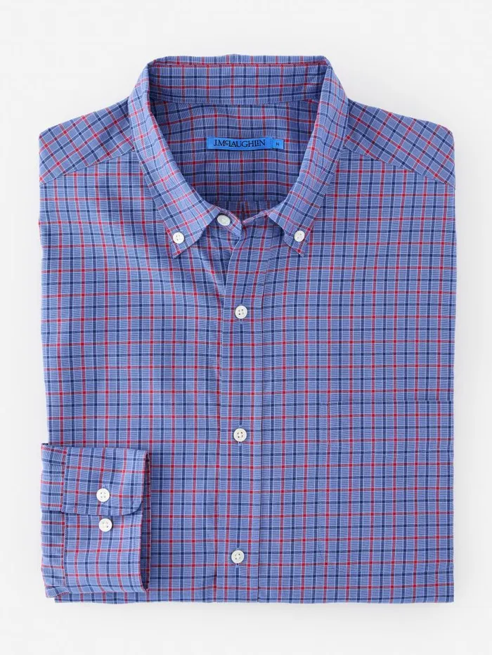 JMcLaughlin Collis Classic Fit Shirt In Mini Plaid Bluenavyred Men Shirts