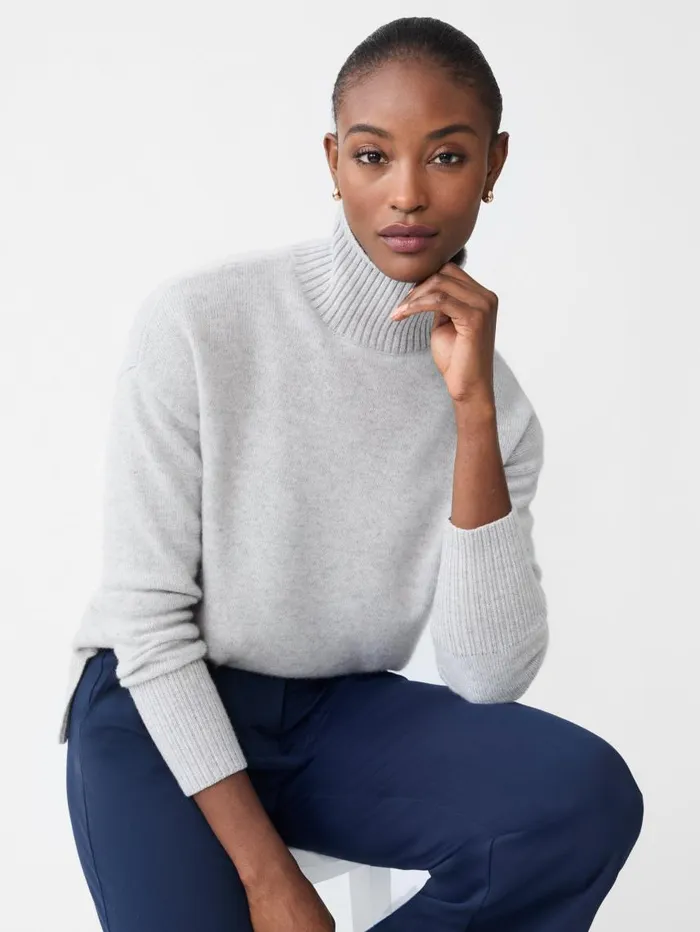 JMcLaughlin Dina Cashmere Turtleneck Light Heather Gray Women Sweaters