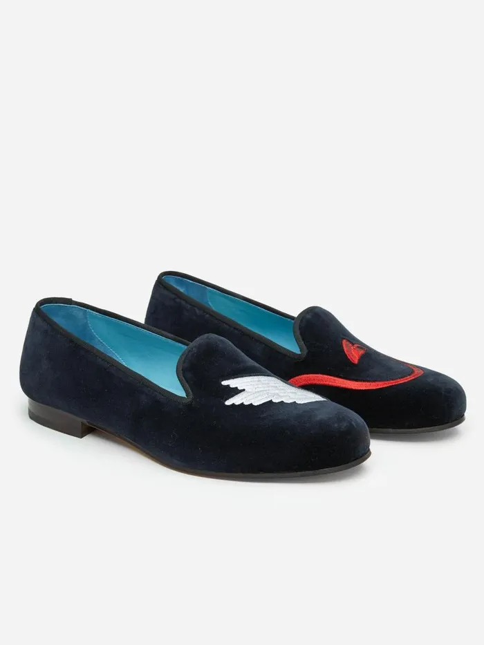 JMcLaughlin JMcL X Stubbs and Wootton Embroidered Slippers In Naughty and Nice Navy Men Loafers