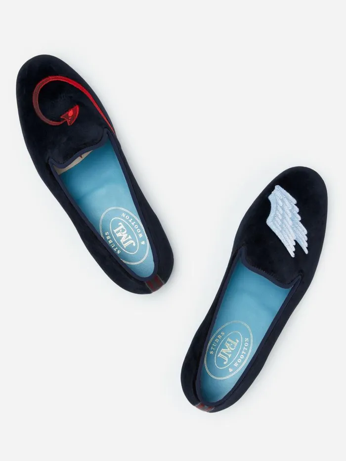 JMcLaughlin JMcL X Stubbs and Wootton Embroidered Slippers In Naughty and Nice Navy Men Loafers JMcLaughlin JMcL X Stubbs and Wootton Embroidered Slippers In Naughty and Nice Navy Men Loafers