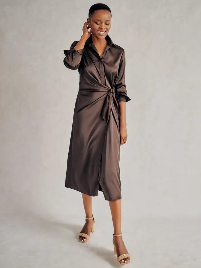 JMcLaughlin Leandra Satin Dress Dark Chocolate Women Dresses