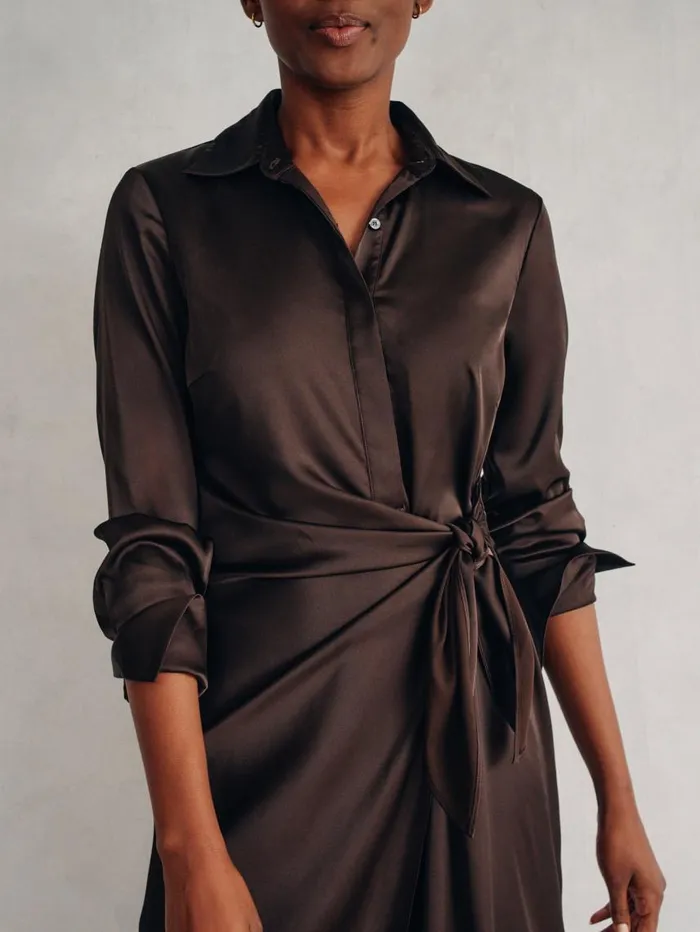 JMcLaughlin Leandra Satin Dress Dark Chocolate Women Dresses JMcLaughlin Leandra Satin Dress Dark Chocolate Women Dresses