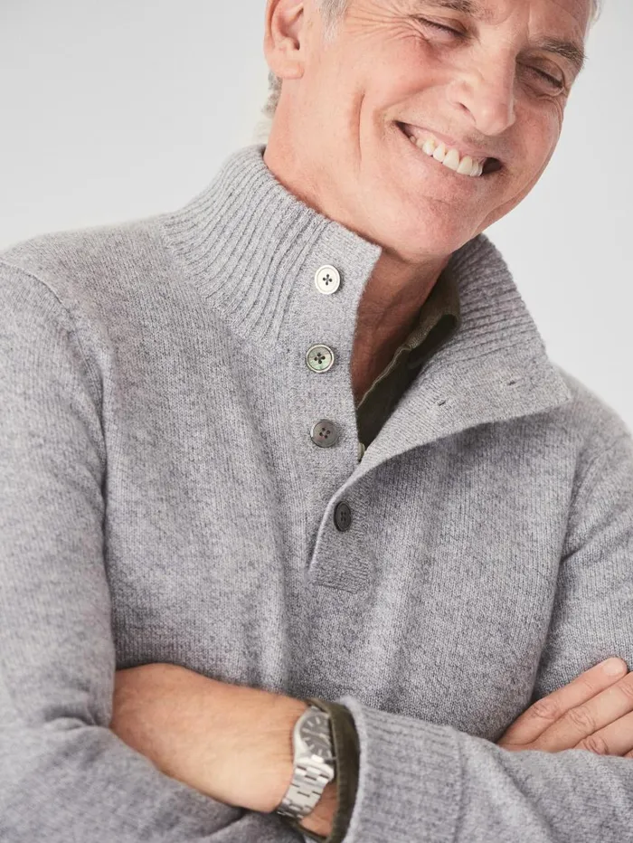 JMcLaughlin Mock Neck Cashmere Henley Sweater Light Heather Gray Men Sweaters JMcLaughlin Mock Neck Cashmere Henley Sweater Light Heather Gray Men Sweaters