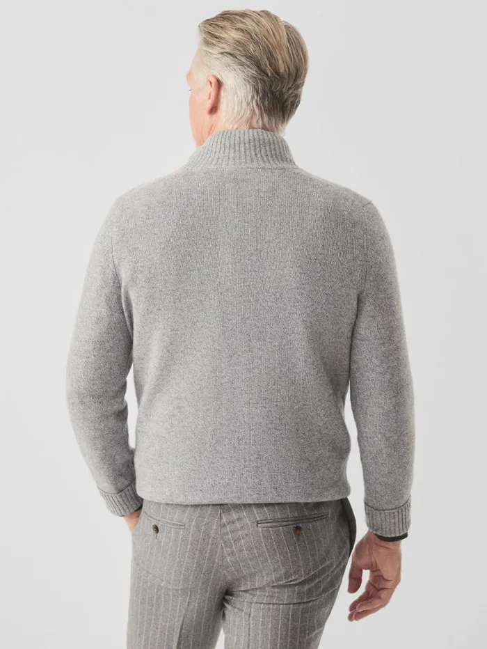 JMcLaughlin Mock Neck Cashmere Henley Sweater Light Heather Gray Men Sweaters JMcLaughlin Mock Neck Cashmere Henley Sweater Light Heather Gray Men Sweaters