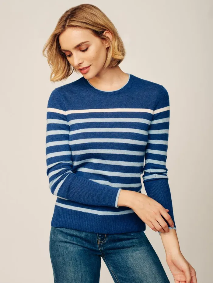 JMcLaughlin Poet Cashmere Sweater In Stripe Navymulti Women Sweaters