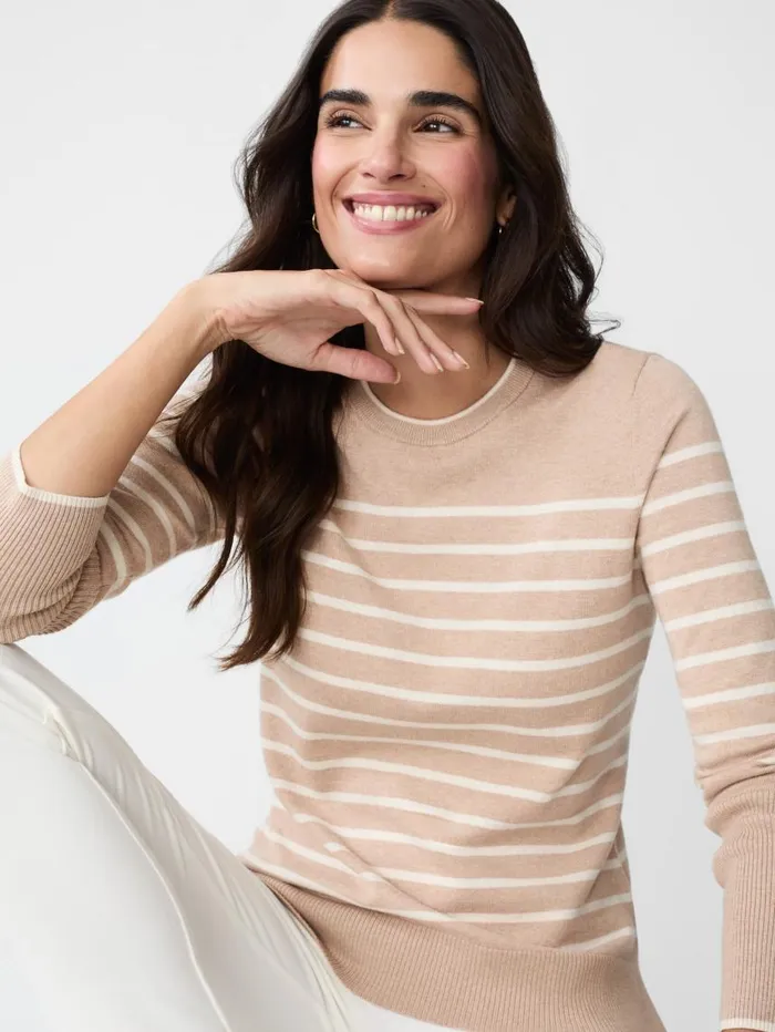 JMcLaughlin Poet Sweater In Stripe Cameloff White Women Sweaters