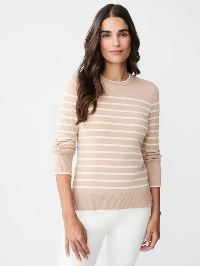JMcLaughlin Poet Sweater In Stripe Cameloff White Women Sweaters JMcLaughlin Poet Sweater In Stripe Cameloff White Women Sweaters