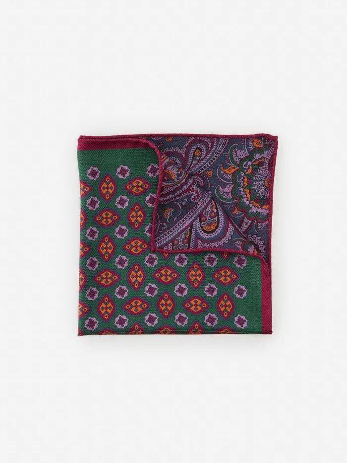 JMcLaughlin Silk Pocket Square In Paisley Purplemulti Men Pocket Squares