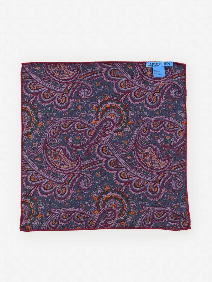 JMcLaughlin Silk Pocket Square In Paisley Purplemulti Men Pocket Squares JMcLaughlin Silk Pocket Square In Paisley Purplemulti Men Pocket Squares