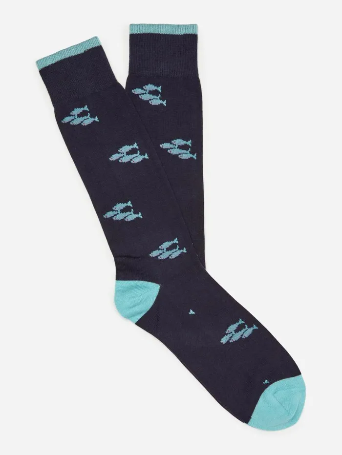 JMcLaughlin Socks In School Of Fish Navy Men Socks