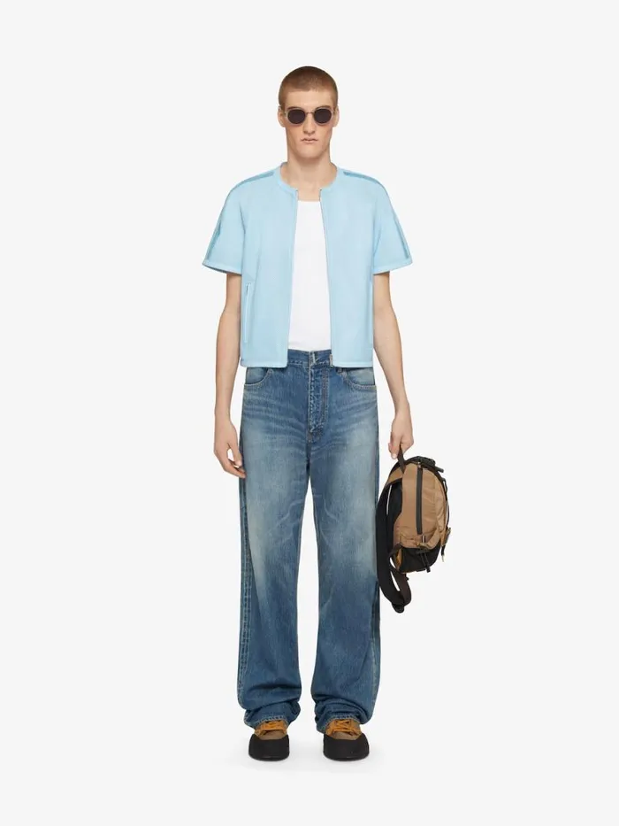 Jacket In Perforated Leather Sky Blue Men Givenchy Coats and Jackets