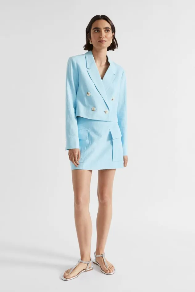 Jackets and Vests Woman Seed Heritage Cropped Blazer Shimmer Blue
