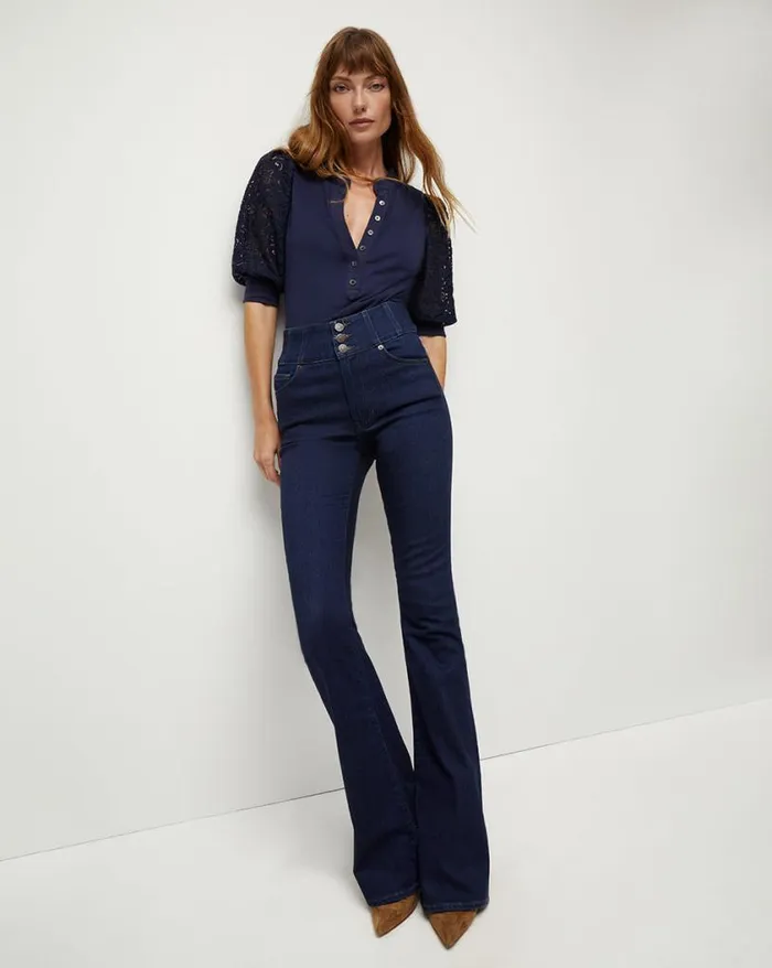 Jeans Shop Veronica Beard Beverly SkinnyFlare Jean Corset Waist Rodeo Rinse